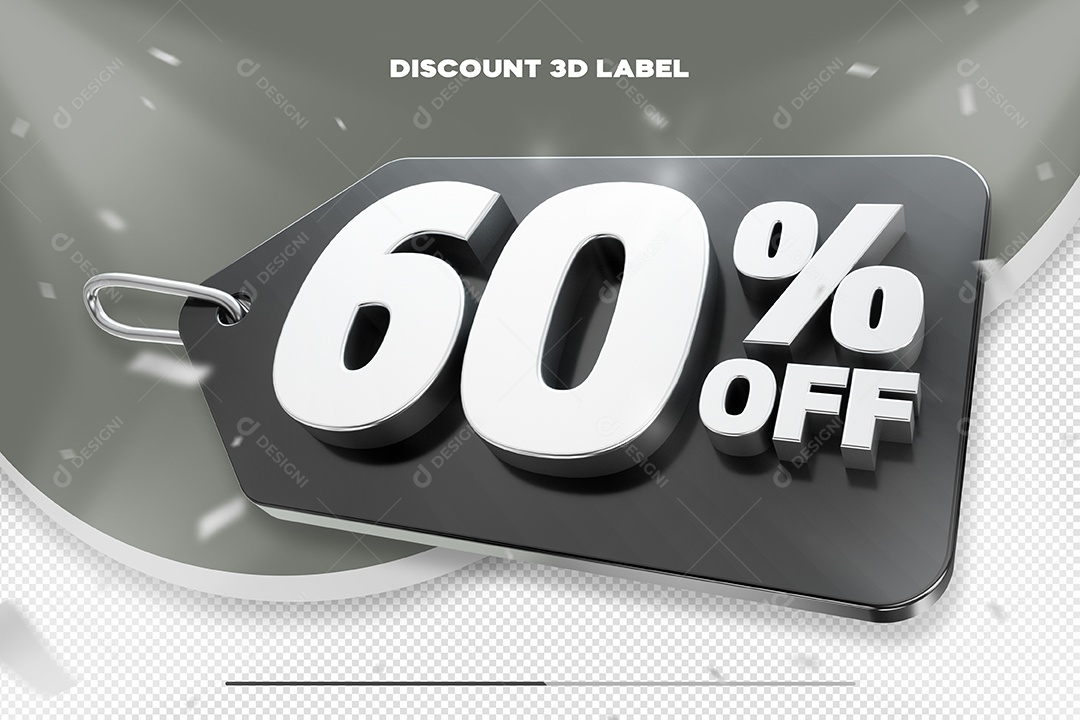 Etiqueta De Desconto 60% Off Elemento 3D Preto e Branco Para Composição PSD