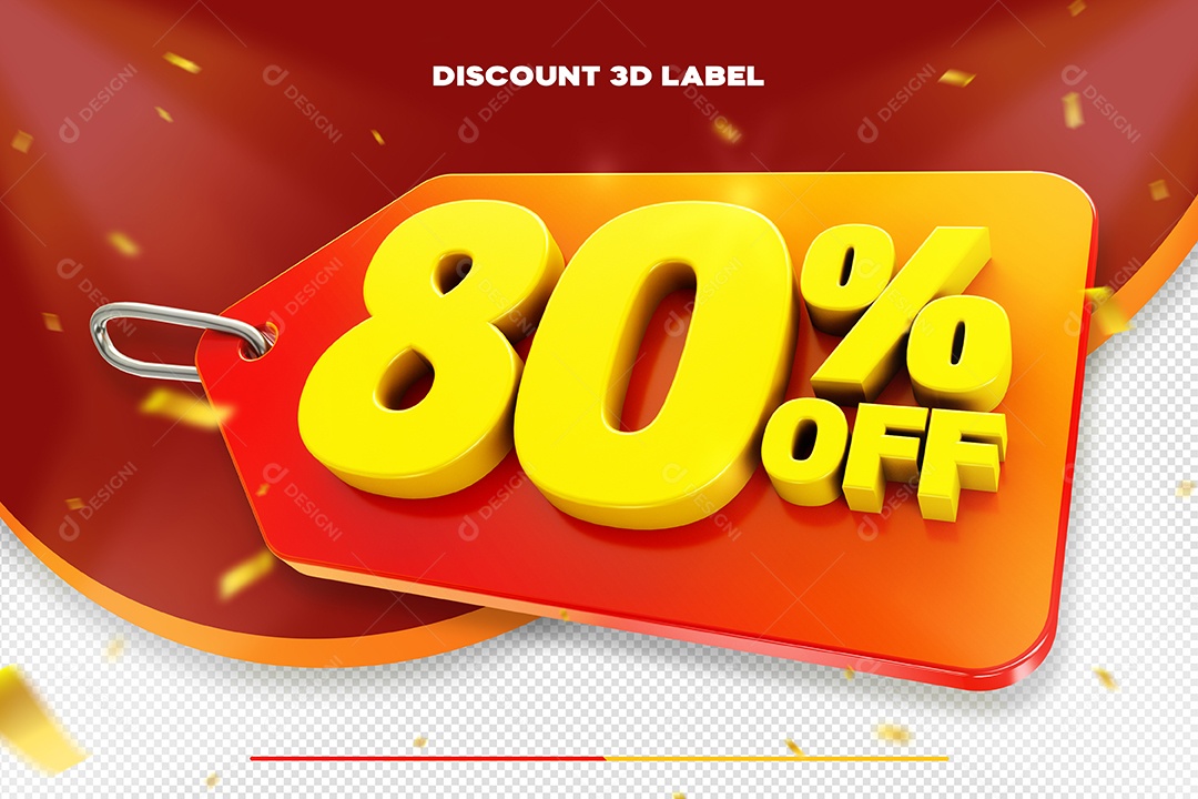 Etiqueta De Desconto 80% Off Elemento 3D Dourado Para Composição PSD
