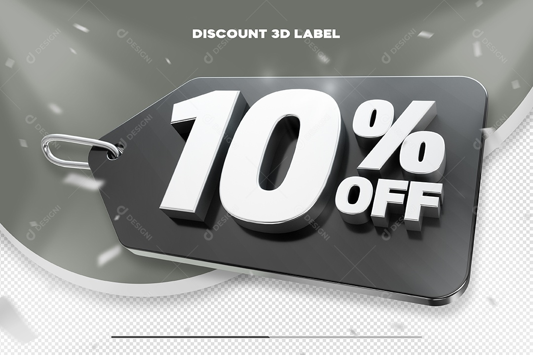 Etiqueta De Desconto 10% Off Elemento 3D Preto e Branco Para Composição PSD
