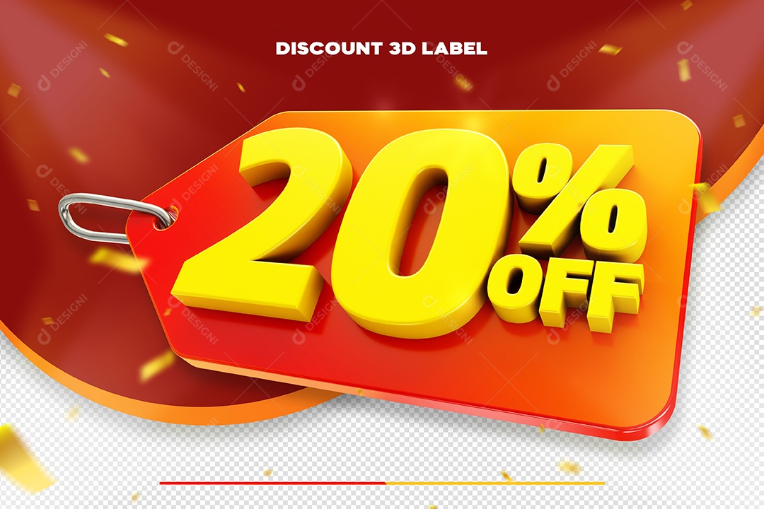 Etiqueta De Desconto 20% Off Elemento 3D Dourado Para Composição PSD