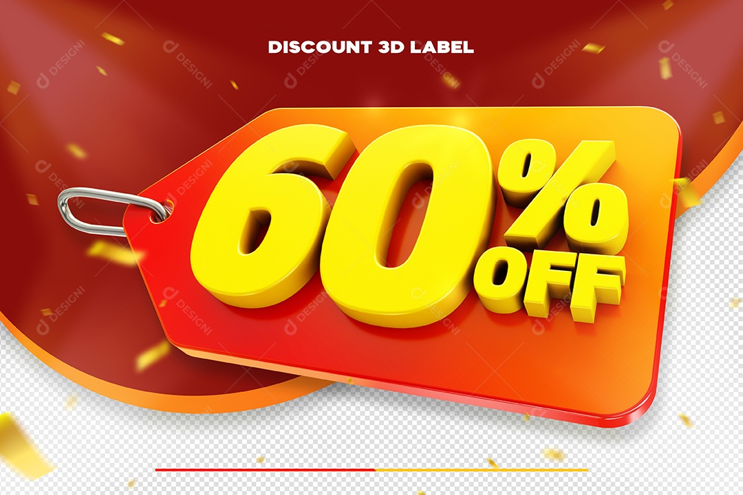 Etiqueta De Desconto 60% Off Elemento 3D Dourado Para Composição PSD