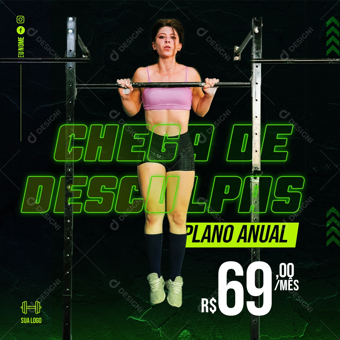 Social Media Chega De Desculpas Pano Academia PSD Editável