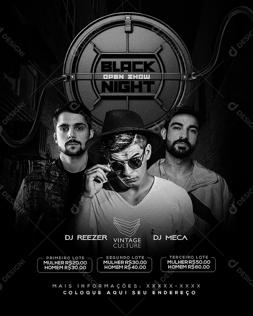 Flyer Feed Open Show Black Night Social Media PSD Editável