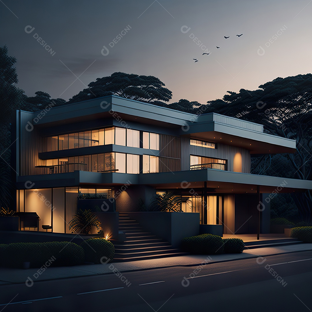 Retrato realista casa sobre bairro