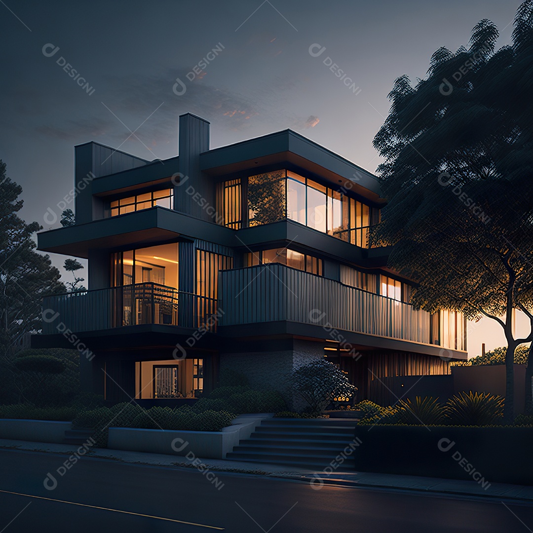 Retrato realista casa sobre bairro