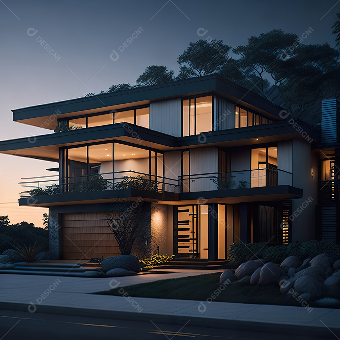 Retrato realista casa sobre bairro