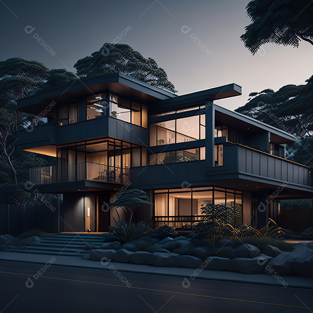 Retrato realista casa sobre bairro