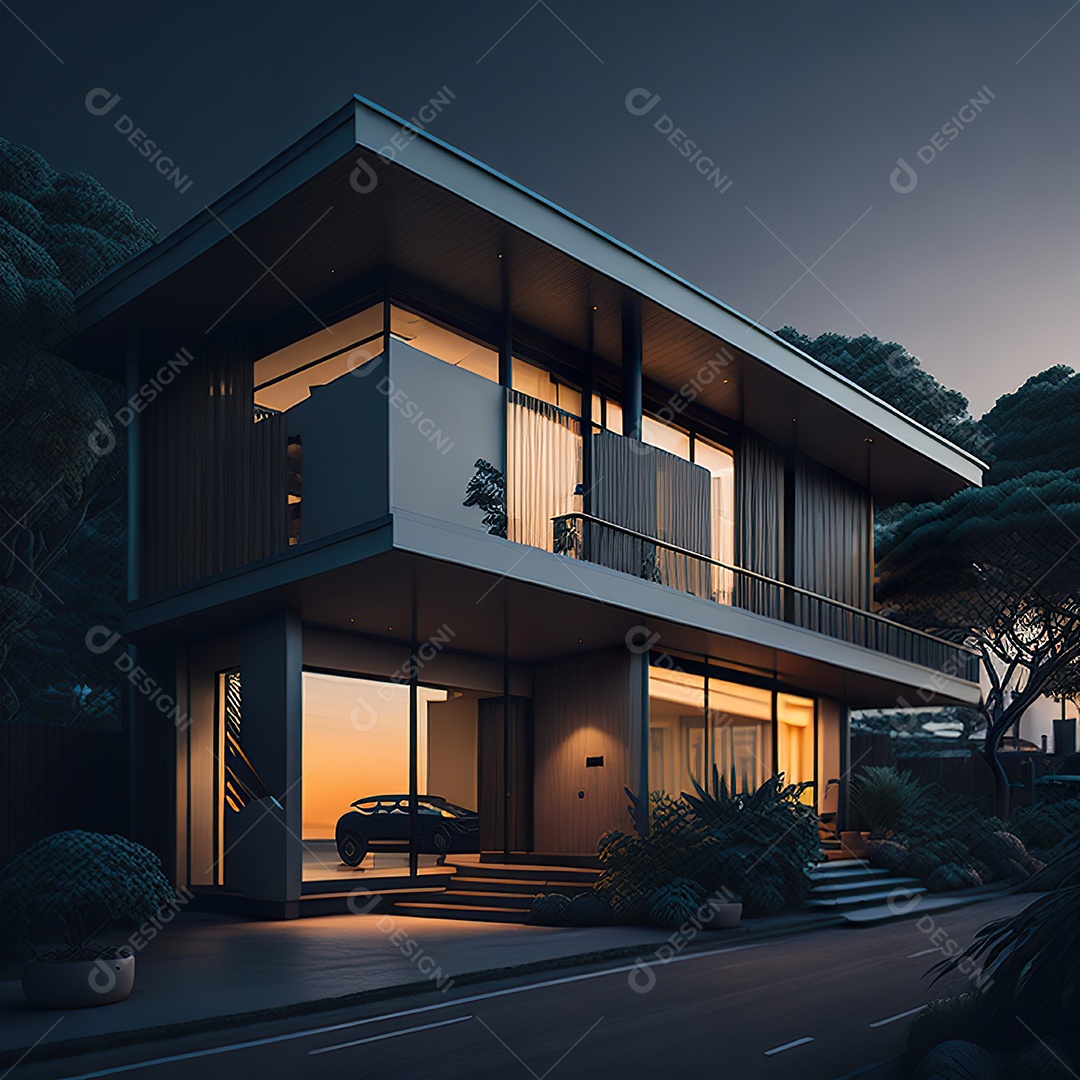 Retrato realista casa sobre bairro