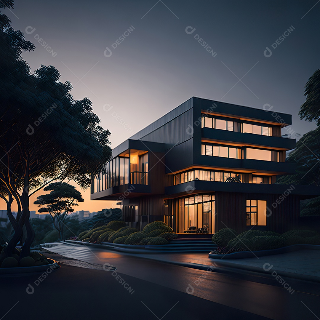 Retrato realista casa sobre bairro