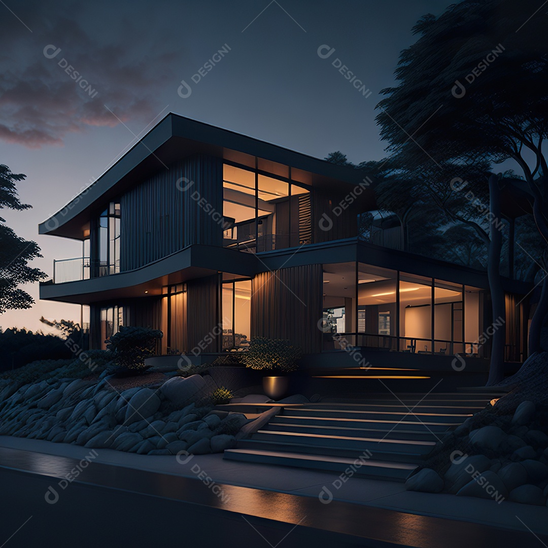 Retrato realista casa sobre bairro