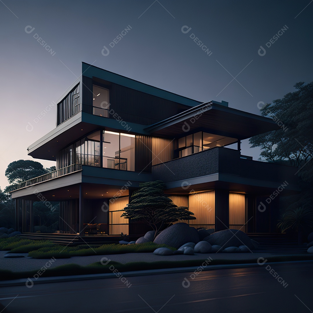 Retrato realista casa sobre bairro