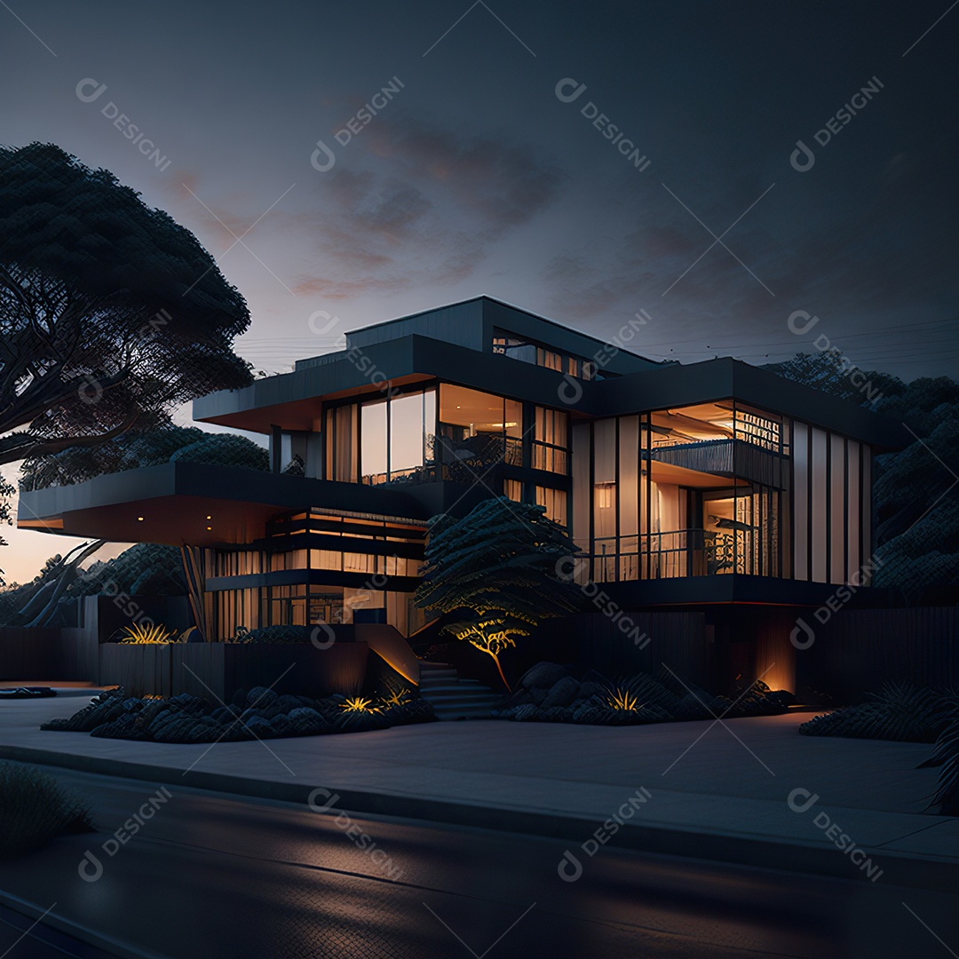 Retrato realista casa sobre bairro