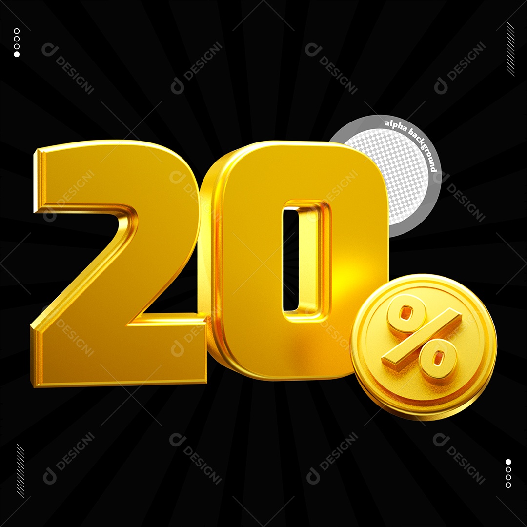 Número 20% Dourado Elemento Para Composição PSD