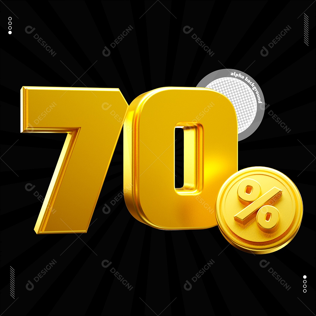 Número 70%  Dourado Elemento Para Composição PSD