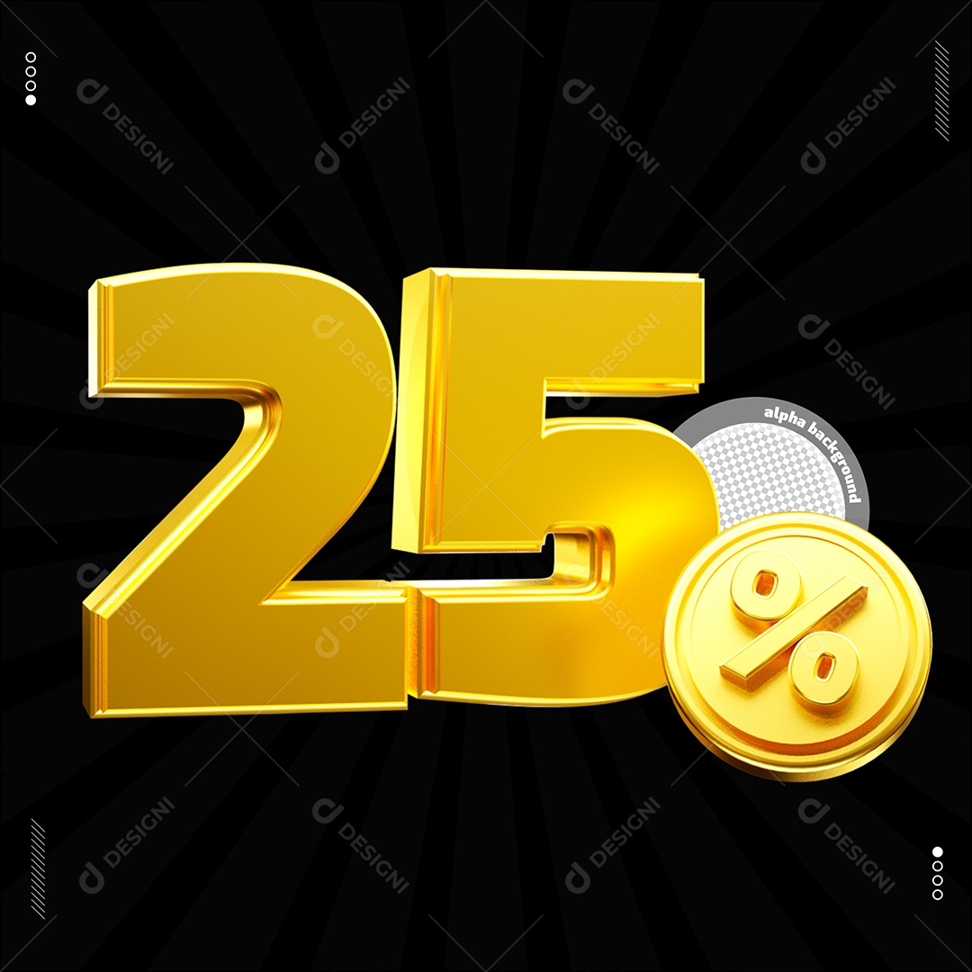 Número 25% Dourado Elemento Para Composição PSD