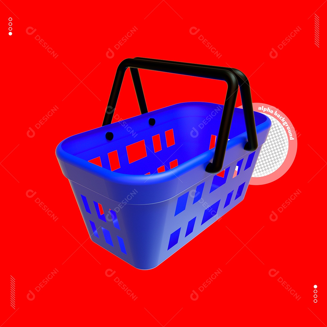 Cesta de Compras Verde Elemento 3D para Composição PSD