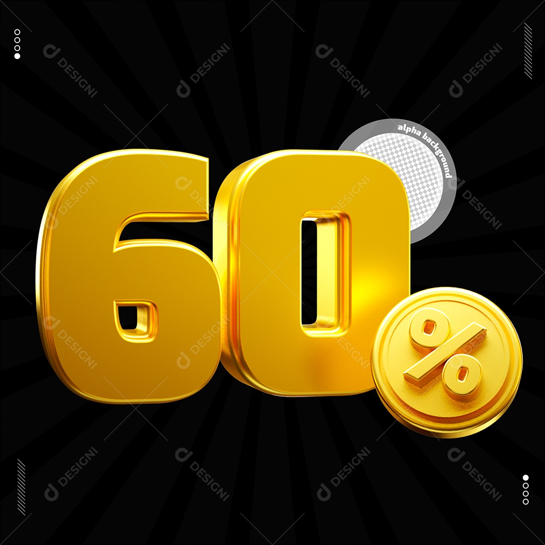 Número 60% Dourado Elemento Para Composição PSD