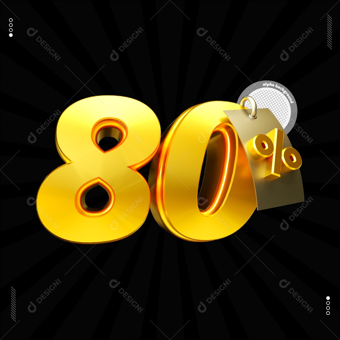 Número 80% Dourado Elemento Para Composição PSD