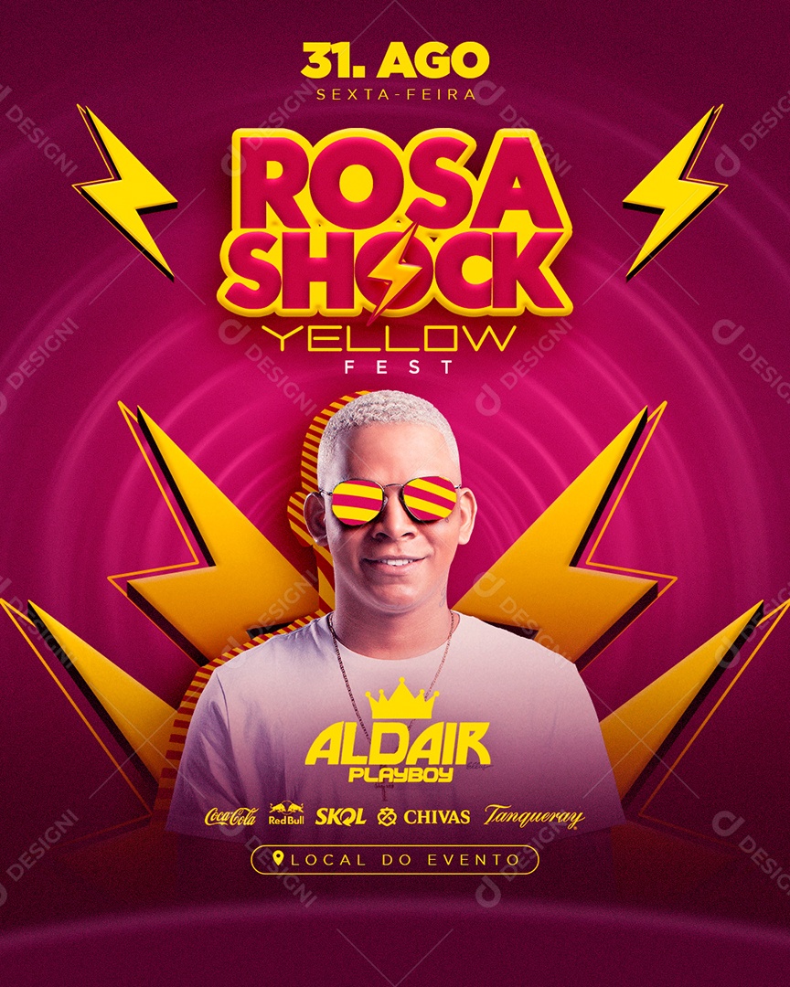 Flyer Feed Rosa Shock Yellow Aldair PlayBoy Social Media PSD Editável