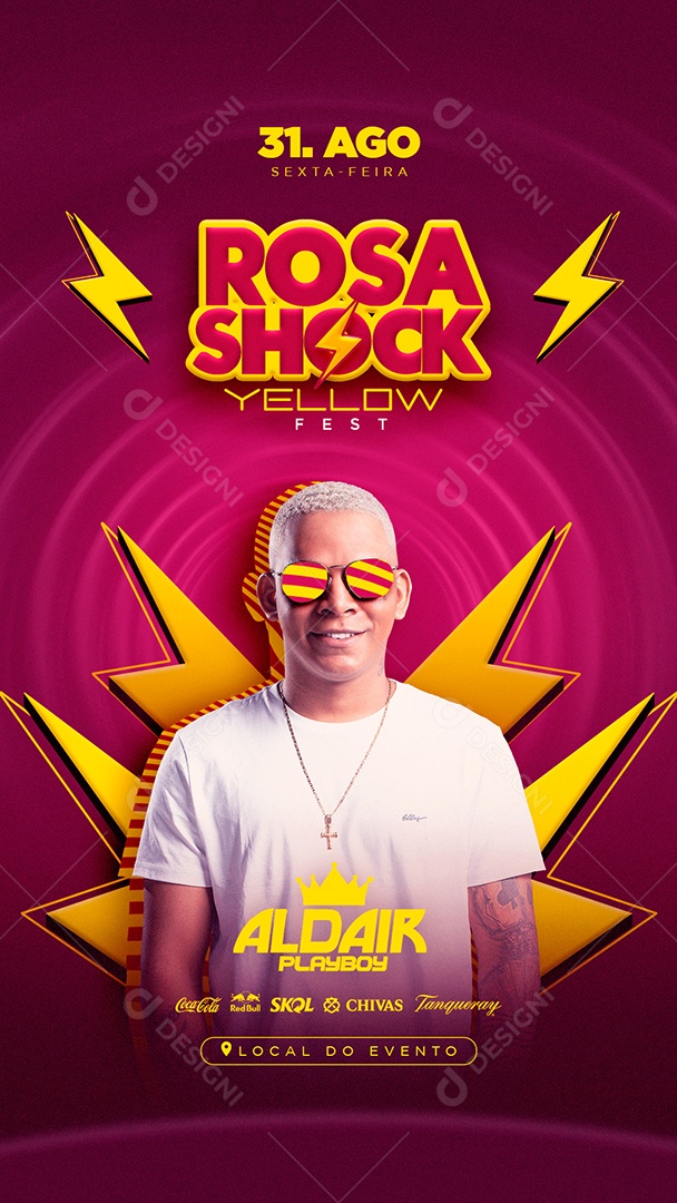 Flyer Story Rosa Shock Yellow Aldair PlayBoy Social Media PSD Editável