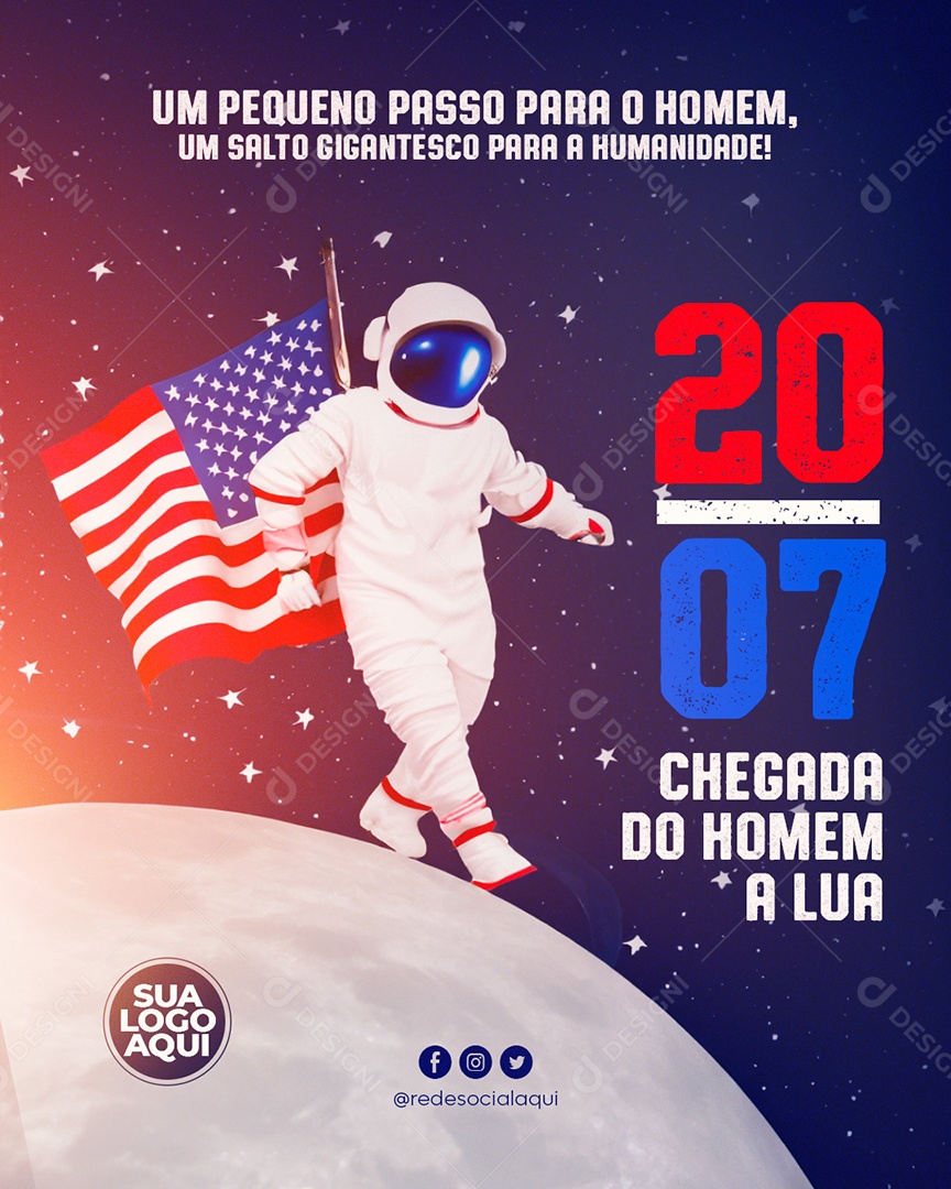 Social Media Chegada Do Homem a Lua Um Pequeno Passo PSD Editável