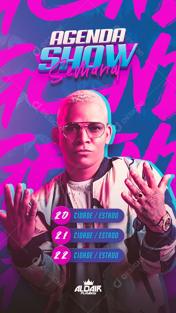 Flyer Story Agenda Show Semanal Aldair PlayBoy Social Media PSD Editável