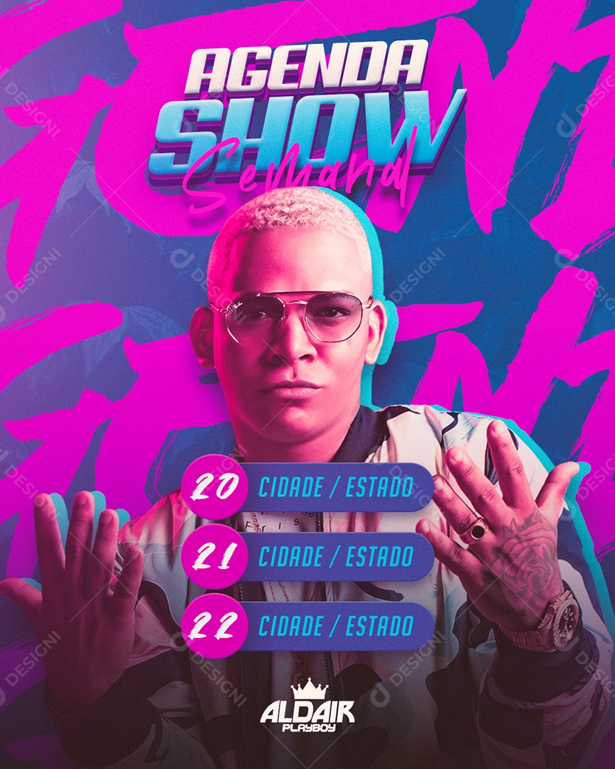 Flyer Feed Agenda Show Semanal Aldair PlayBoy Social Media PSD Editável