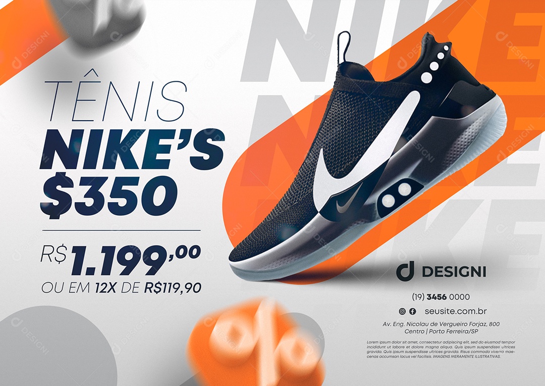 Anúncio Publicitário Tênis Nike´s 350,00 Loja De Tênis Social Media PSD Editável