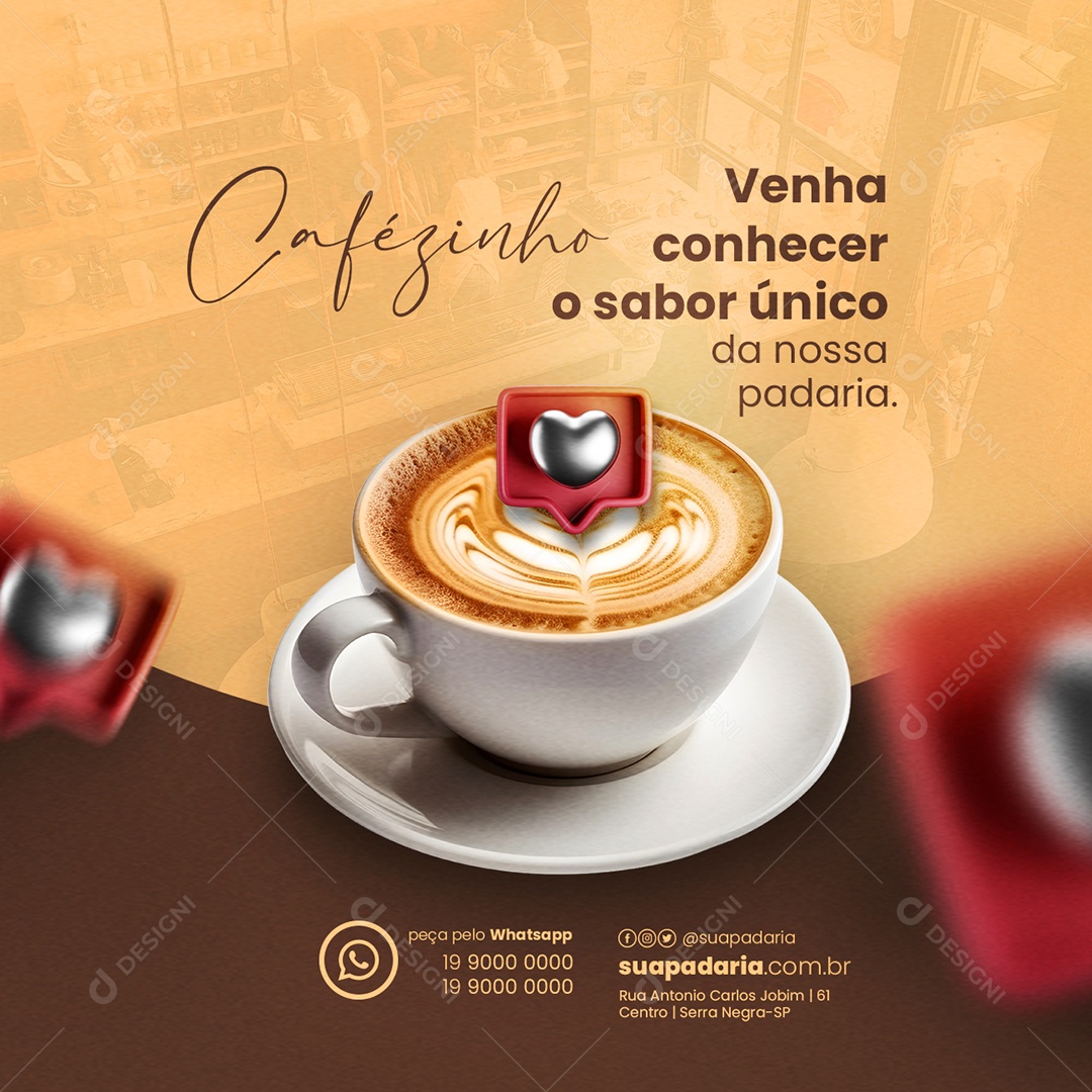 Cafézinho Venha Conhecer O Sabor Único Da Nossa Padaria Social Media PSD Editável