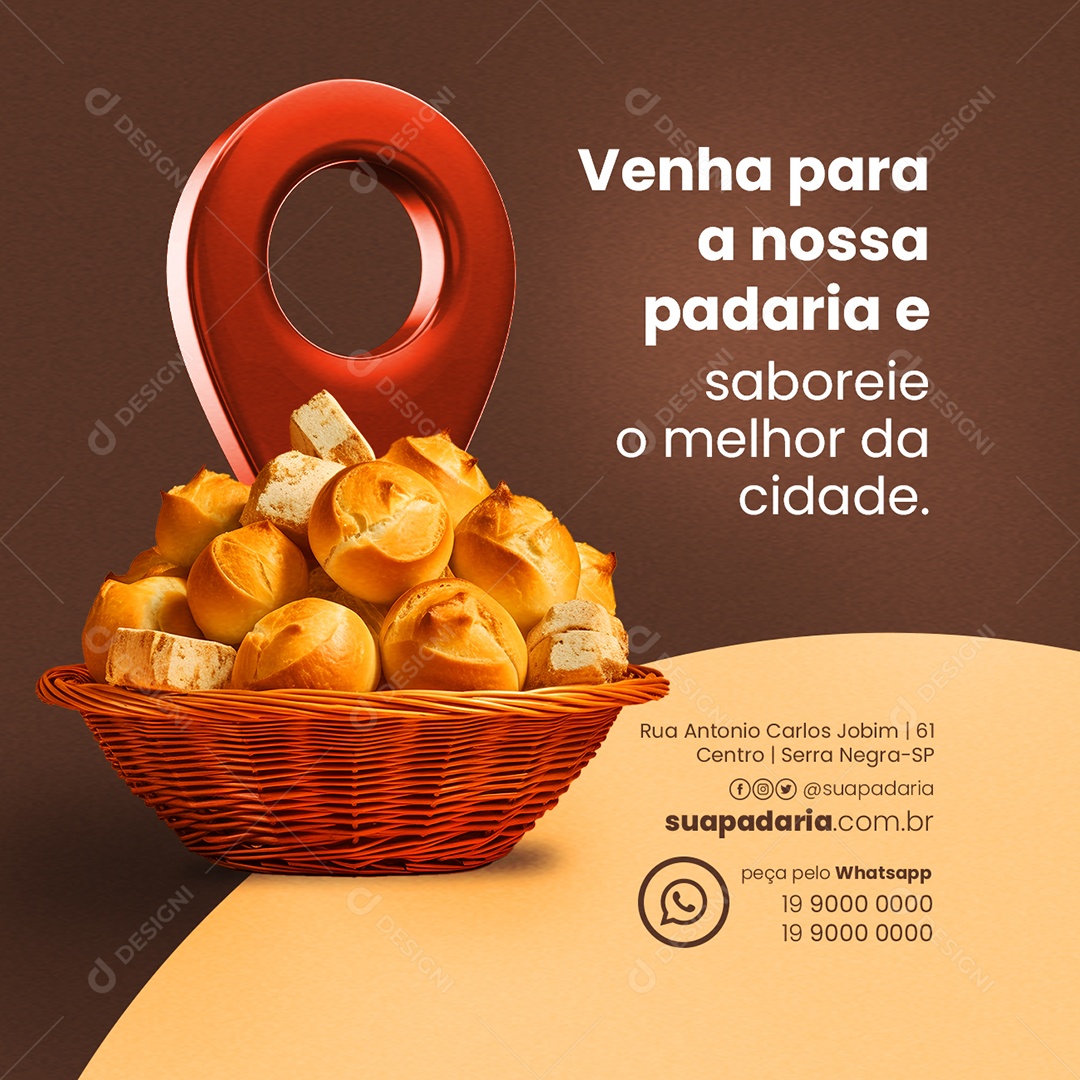Venha Para A Nossa Padaria E Saboreie O Melhor Da Cidade Social Media PSD Editável