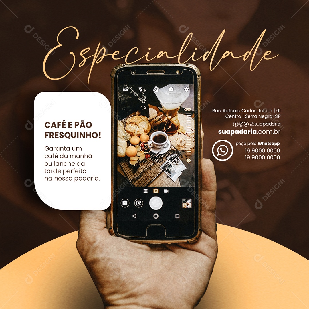 Especialidade Café e Pão Fresquinho Padaria Social Media PSD Editável