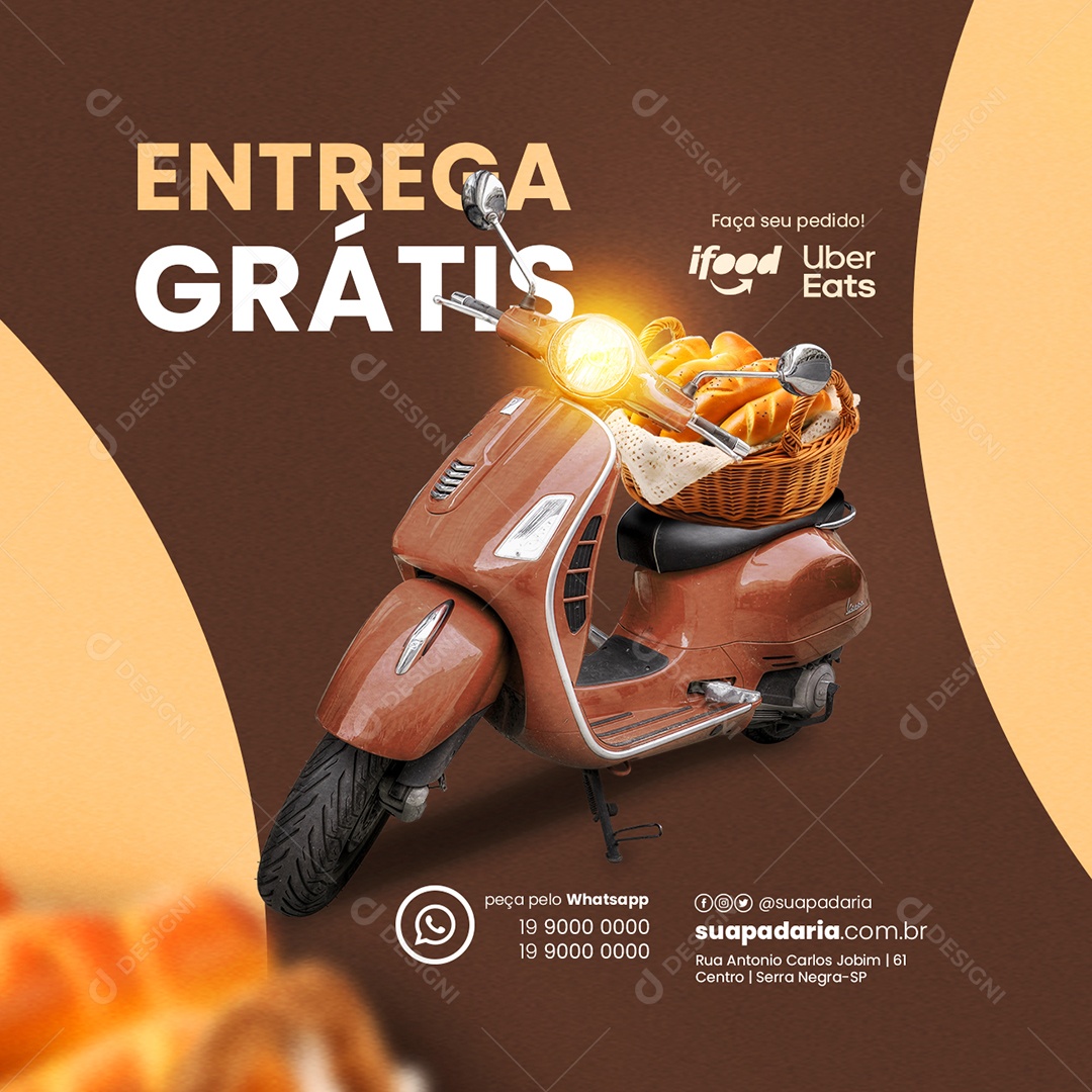 Entrega Grátis Faça Seu Pedido Padaria Social Media PSD Editável