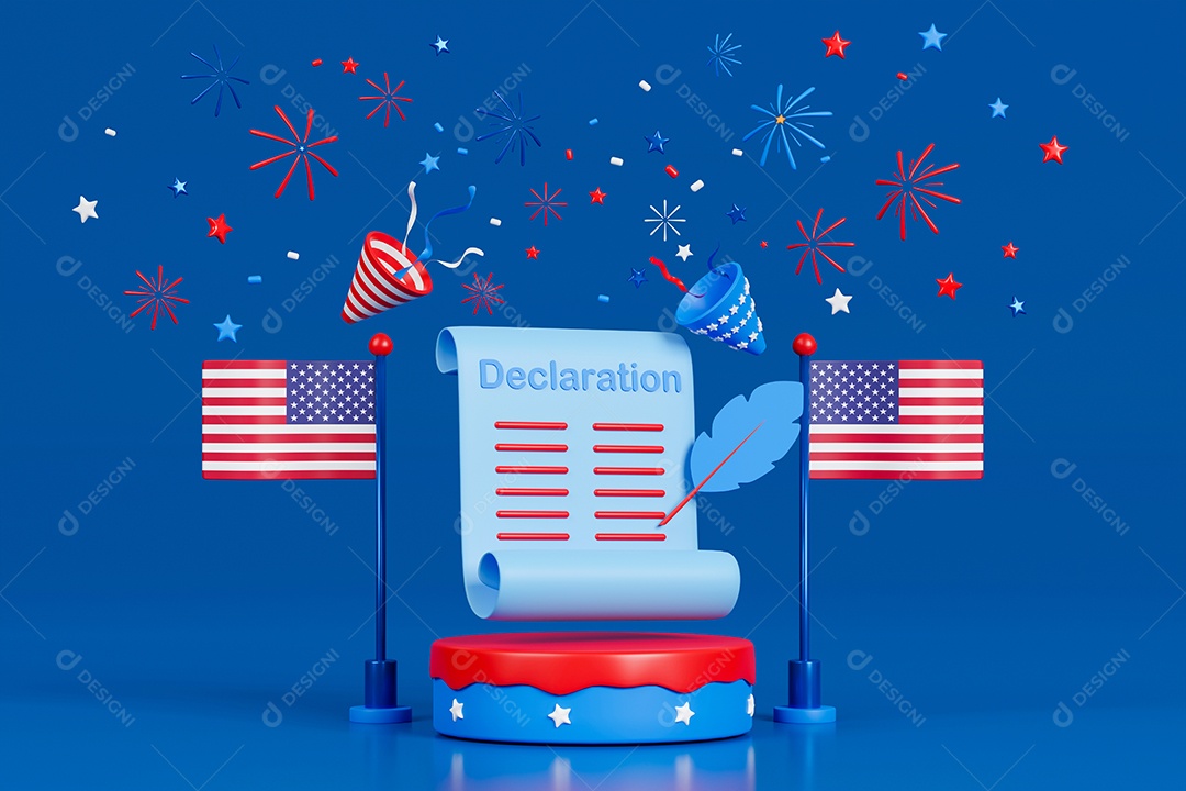 Folha com declaração e bandeira de estados unidos