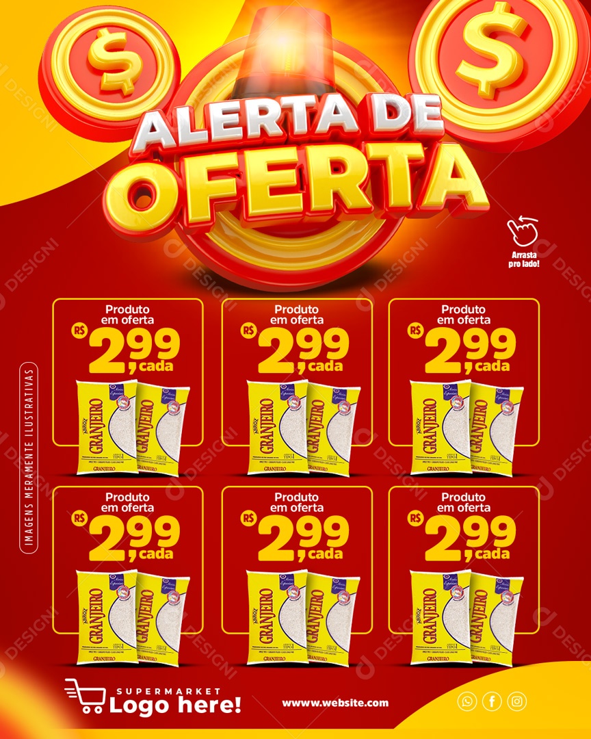 Social Media Encarte Supermercado Alerta De Ofertas PSD Editável