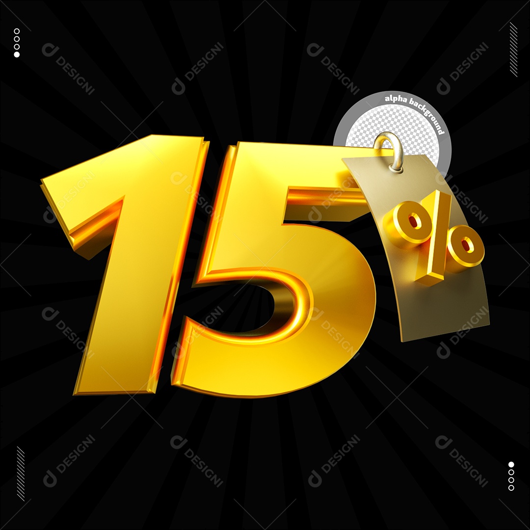 Número 15%  Dourado Elemento Para Composição PSD