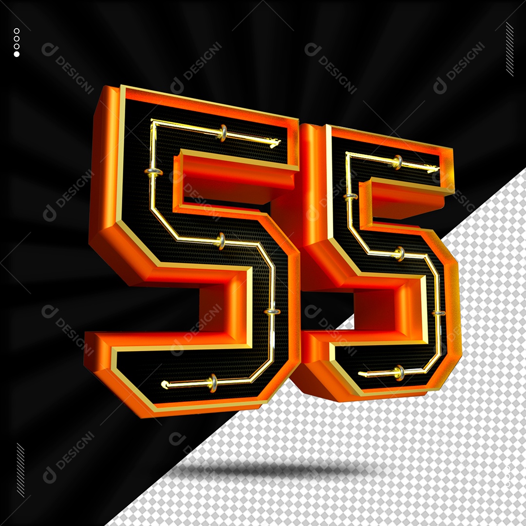 Número 55 Dourado Elemento 3D Para Composição PSD