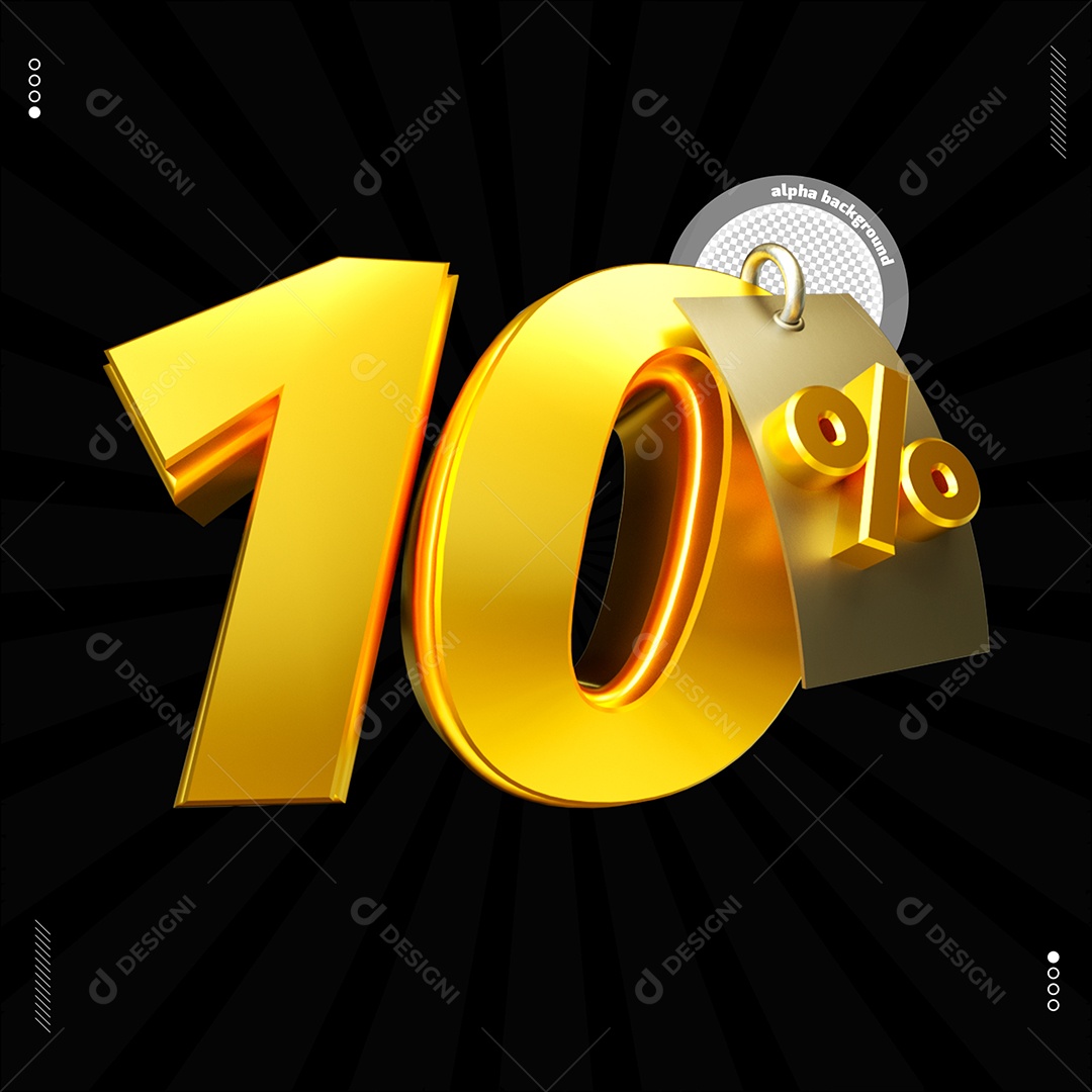 Número 10%  Dourado Elemento Para Composição PSD