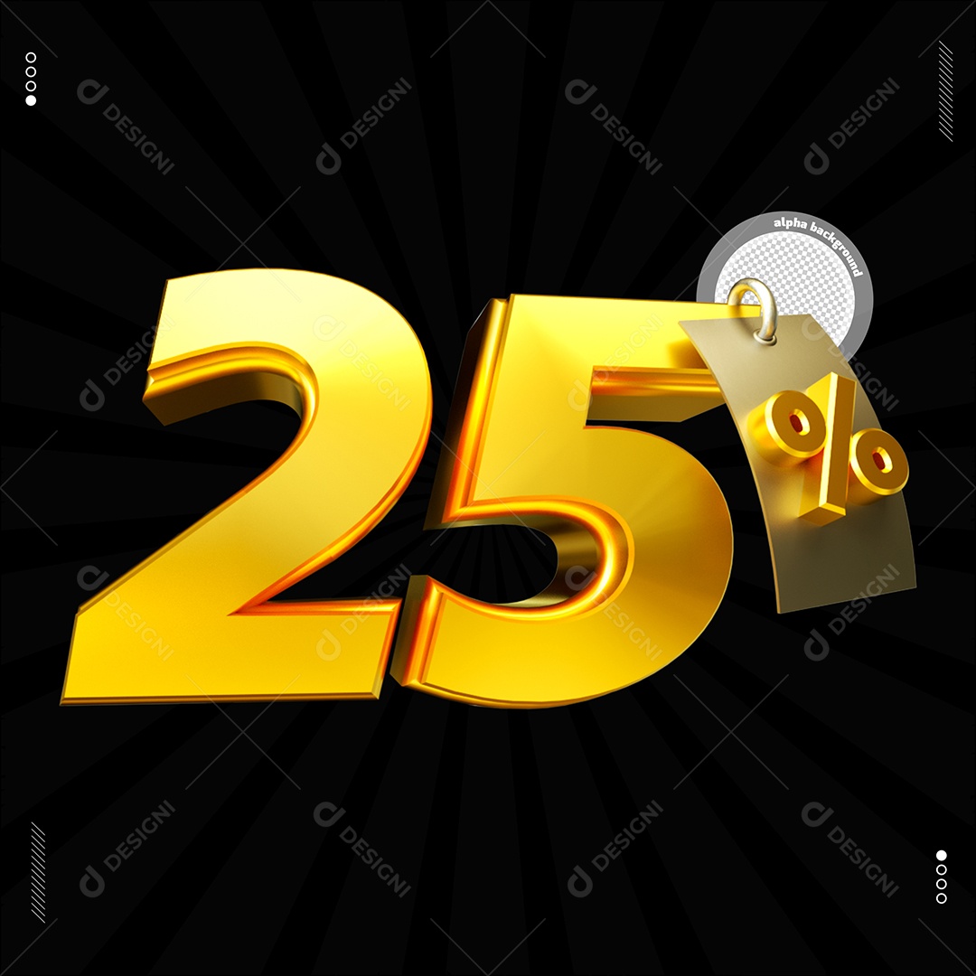 Número 25%  Dourado Elemento Para Composição PSD