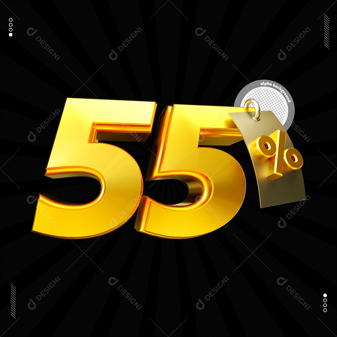 Número 55%  Dourado Elemento Para Composição PSD