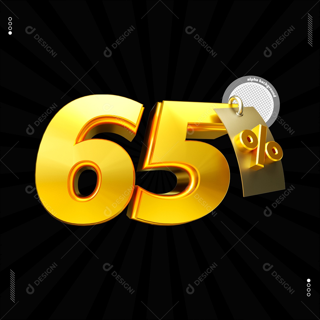 Número 65%  Dourado Elemento Para Composição PSD