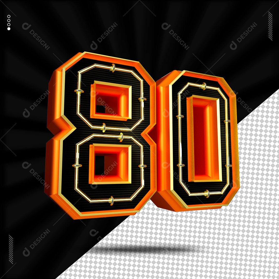 Número 80 Dourado Elemento 3D Para Composição PSD