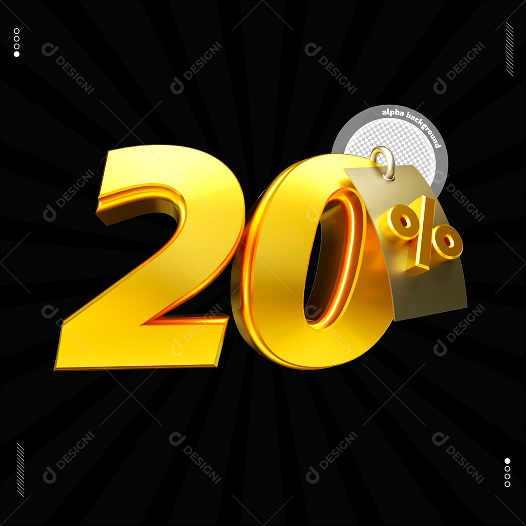 Número 20%  Dourado Elemento Para Composição PSD