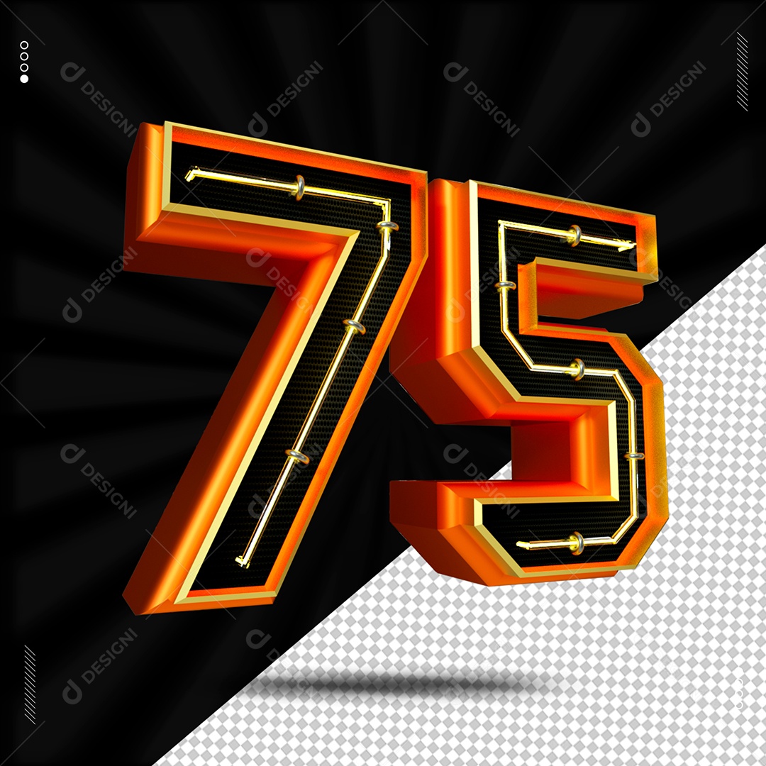 Número 75 Dourado Elemento 3D Para Composição PSD