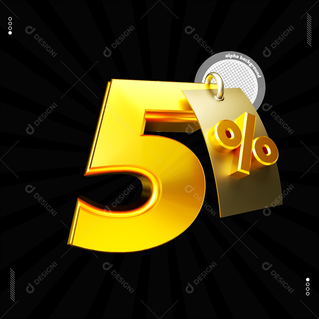 Número 5%  Dourado Elemento Para Composição PSD