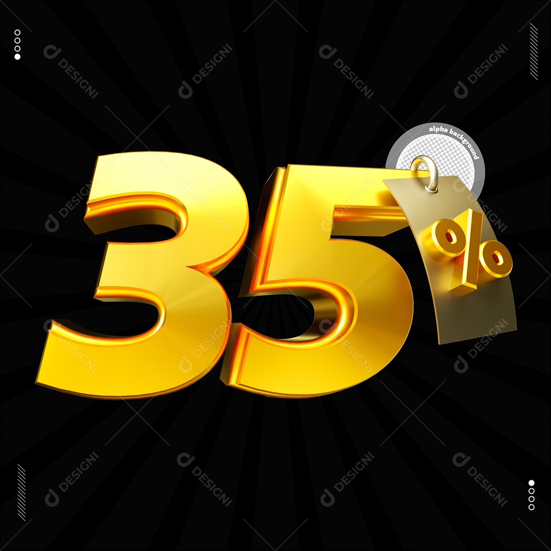 Número 35%  Dourado Elemento Para Composição PSD