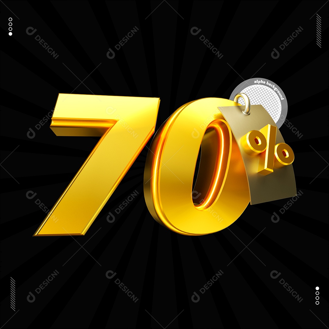 Número 70%  Dourado Elemento Para Composição PSD
