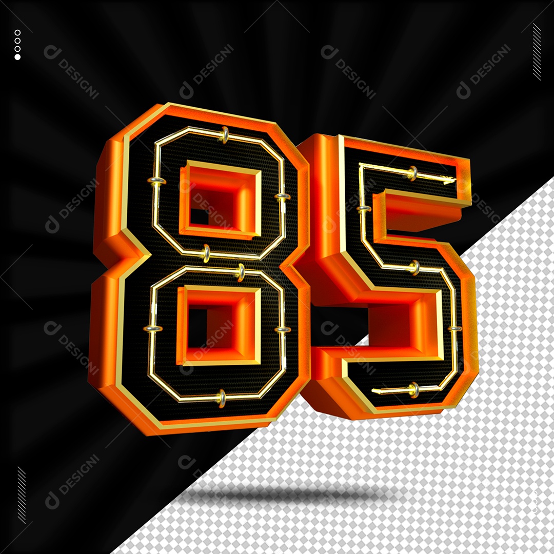 Número 85 Dourado Elemento Led 3D Para Composição PSD