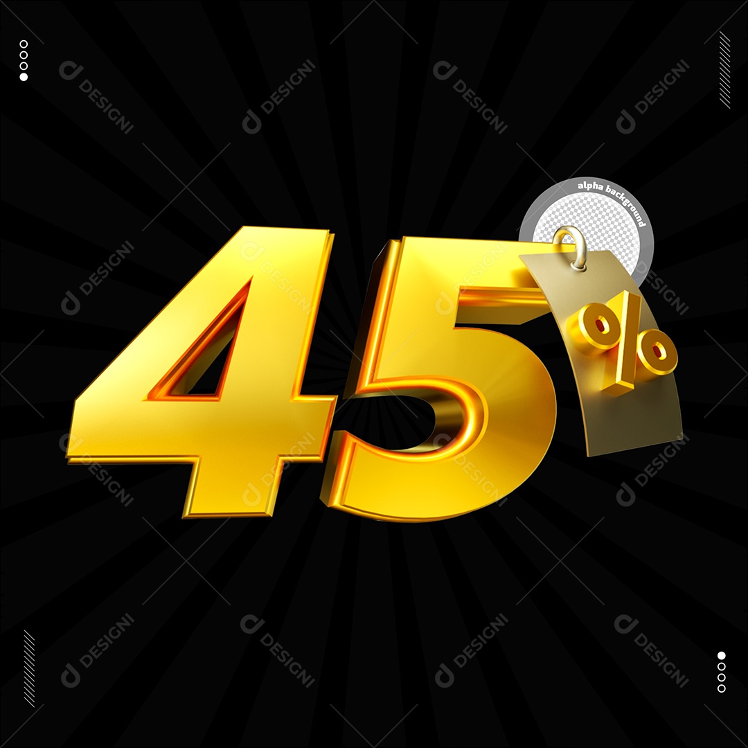 Número 45%  Dourado Elemento Para Composição PSD