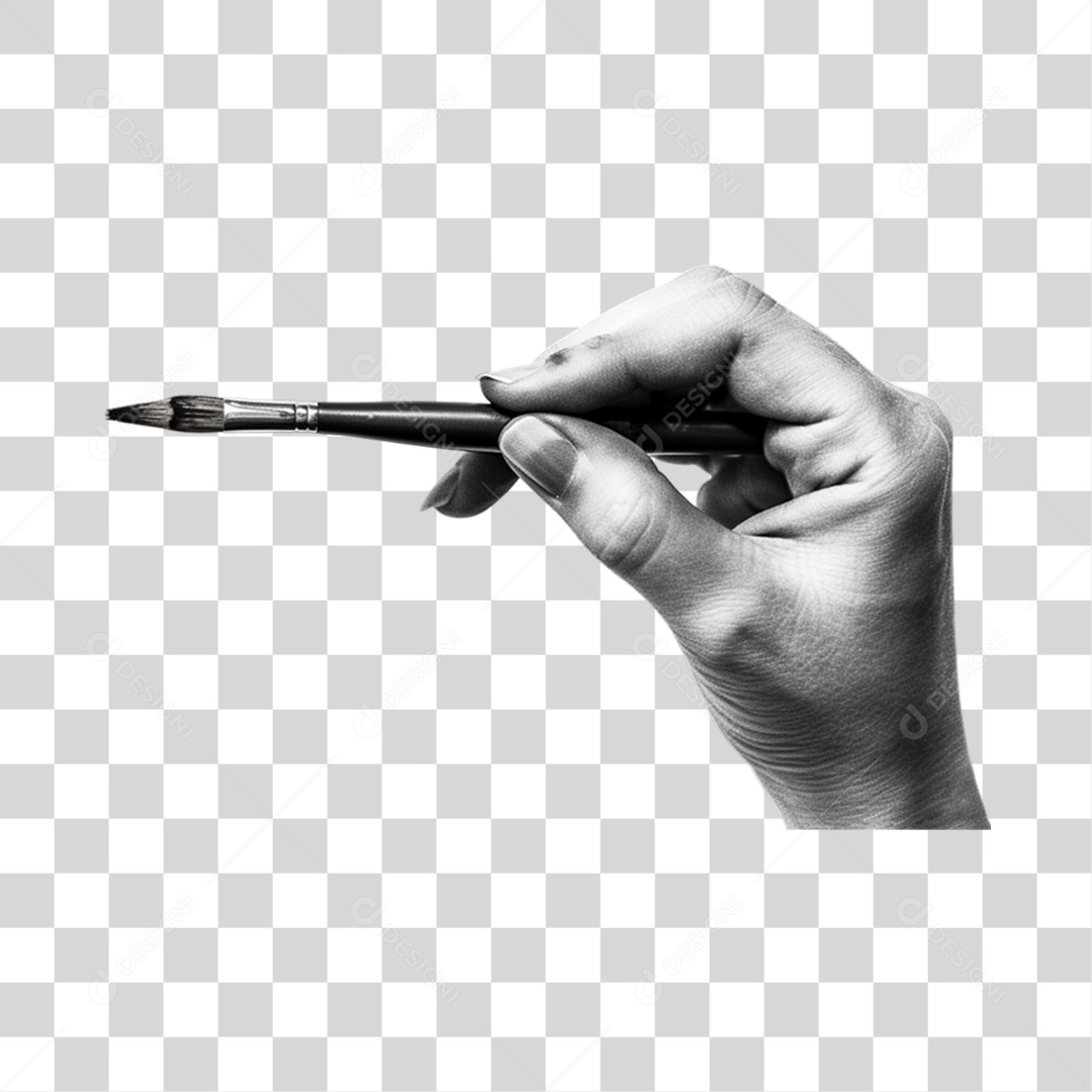Mão Segurando Pincel de Pintura Para Composição PNG Transparente