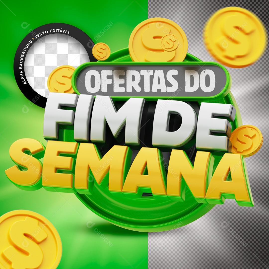 Selo 3D Ofertas Do Fim De Semana Verde Para Composição PSD